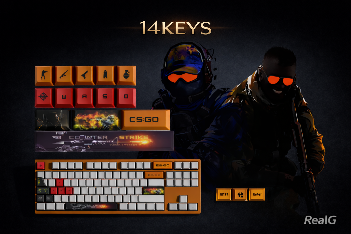 Custom CS2-Inspired Keycaps – Pro Gamer Edition (14 / 29 / Full Set)