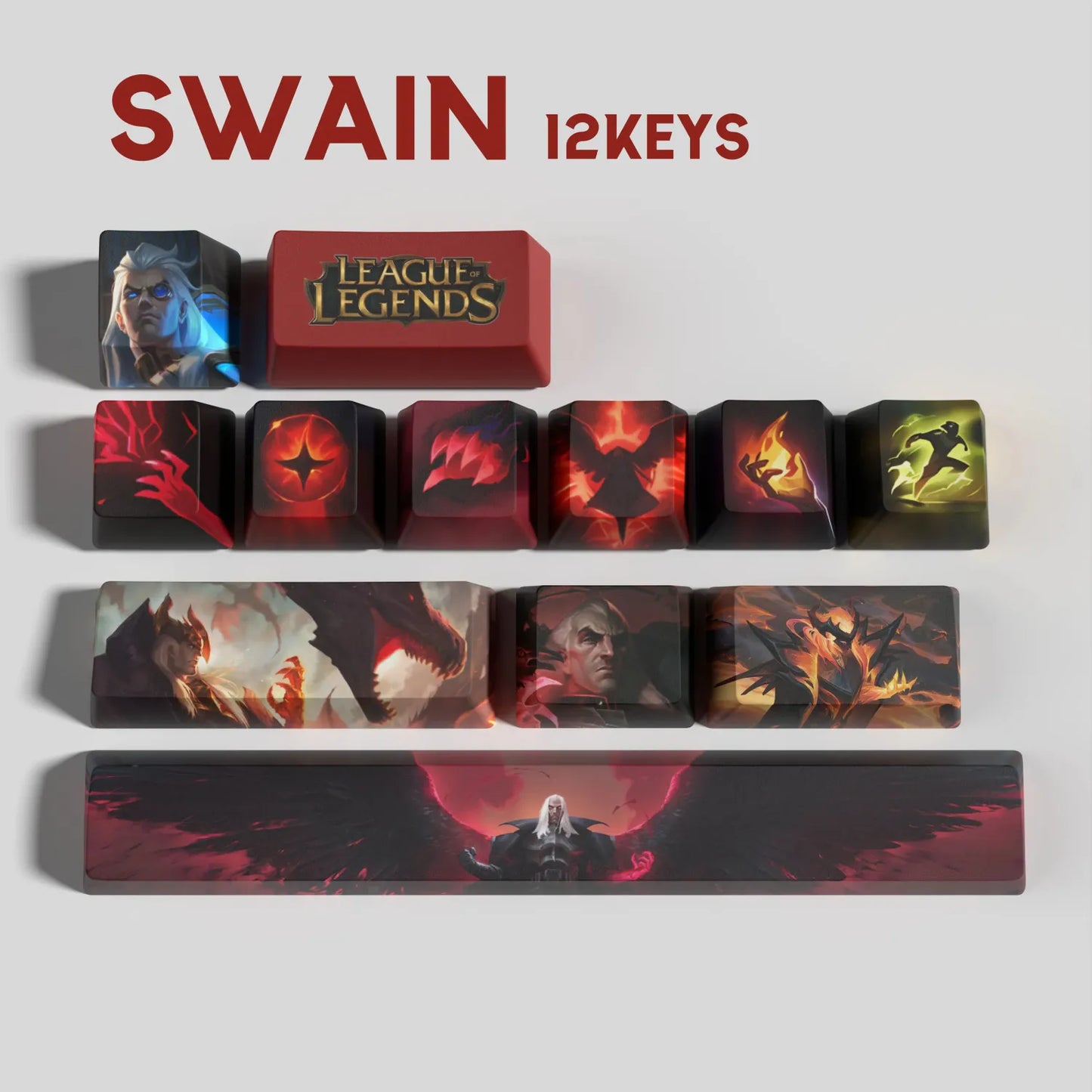 League of Legends Swain Keycaps – Mechanical Keyboard Gaming Keycap Set (30 / 14 / 12 Keys) | PixelCaps