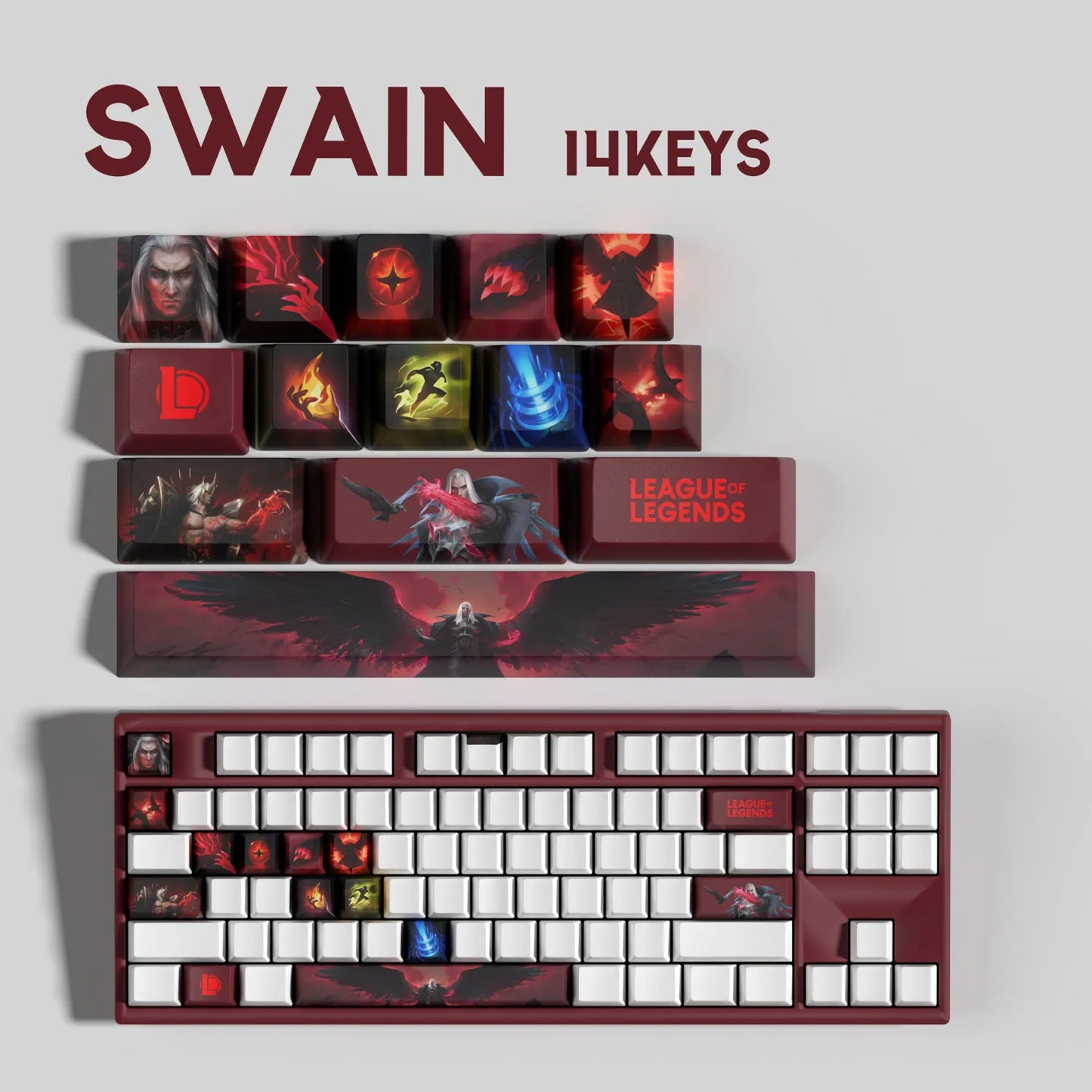 League of Legends Swain Keycaps – Mechanical Keyboard Gaming Keycap Set (30 / 14 / 12 Keys) | PixelCaps