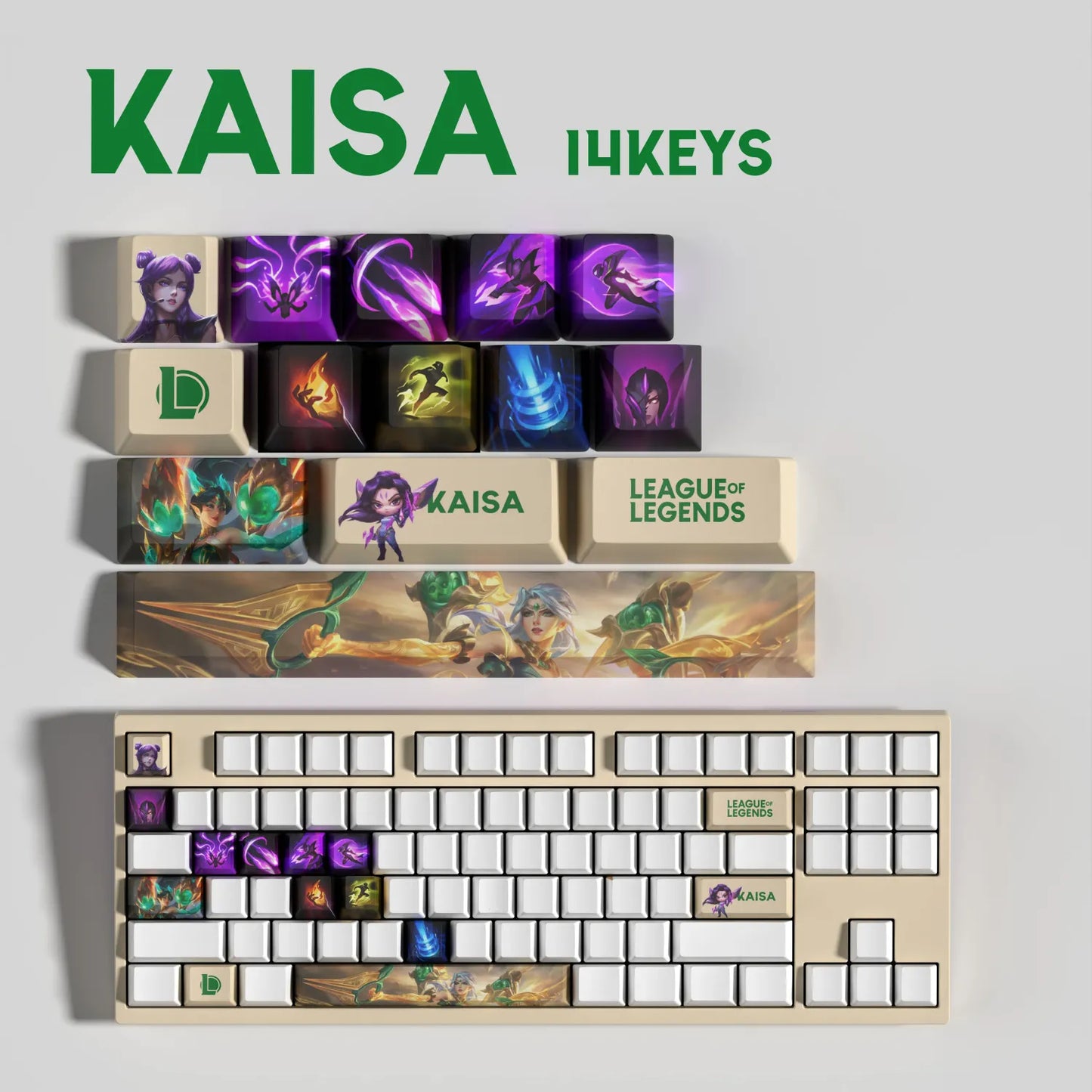 League of Legends Kai'Sa Keycaps – Mechanical Keyboard Gaming Keycap Set (30 / 14 / 12 Keys) | PixelCaps
