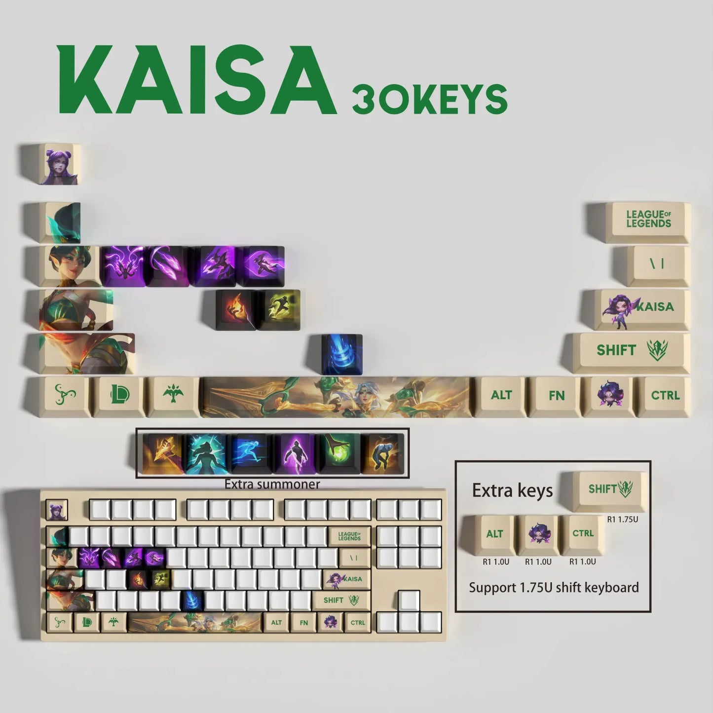 League of Legends Kai'Sa Keycaps – Mechanical Keyboard Gaming Keycap Set (30 / 14 / 12 Keys) | PixelCaps