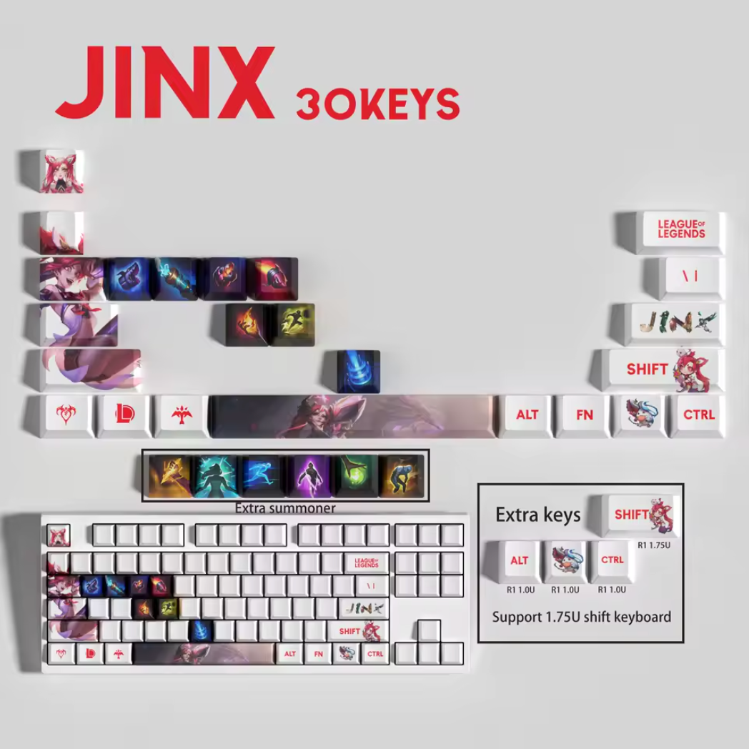 League of Legends Jinx Keycaps – Mechanical Keyboard Gaming Keycap Set (30 / 14 / 12 Keys) | PixelCaps