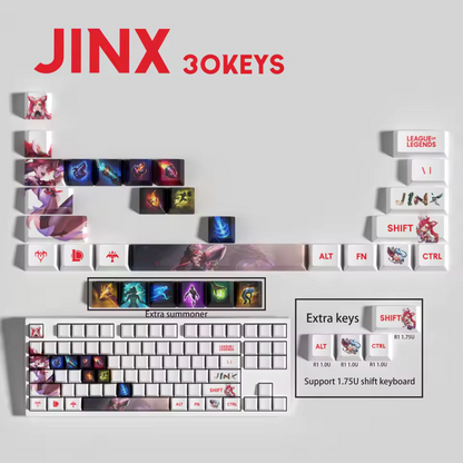 League of Legends Jinx Keycaps – Mechanical Keyboard Gaming Keycap Set (30 / 14 / 12 Keys) | PixelCaps