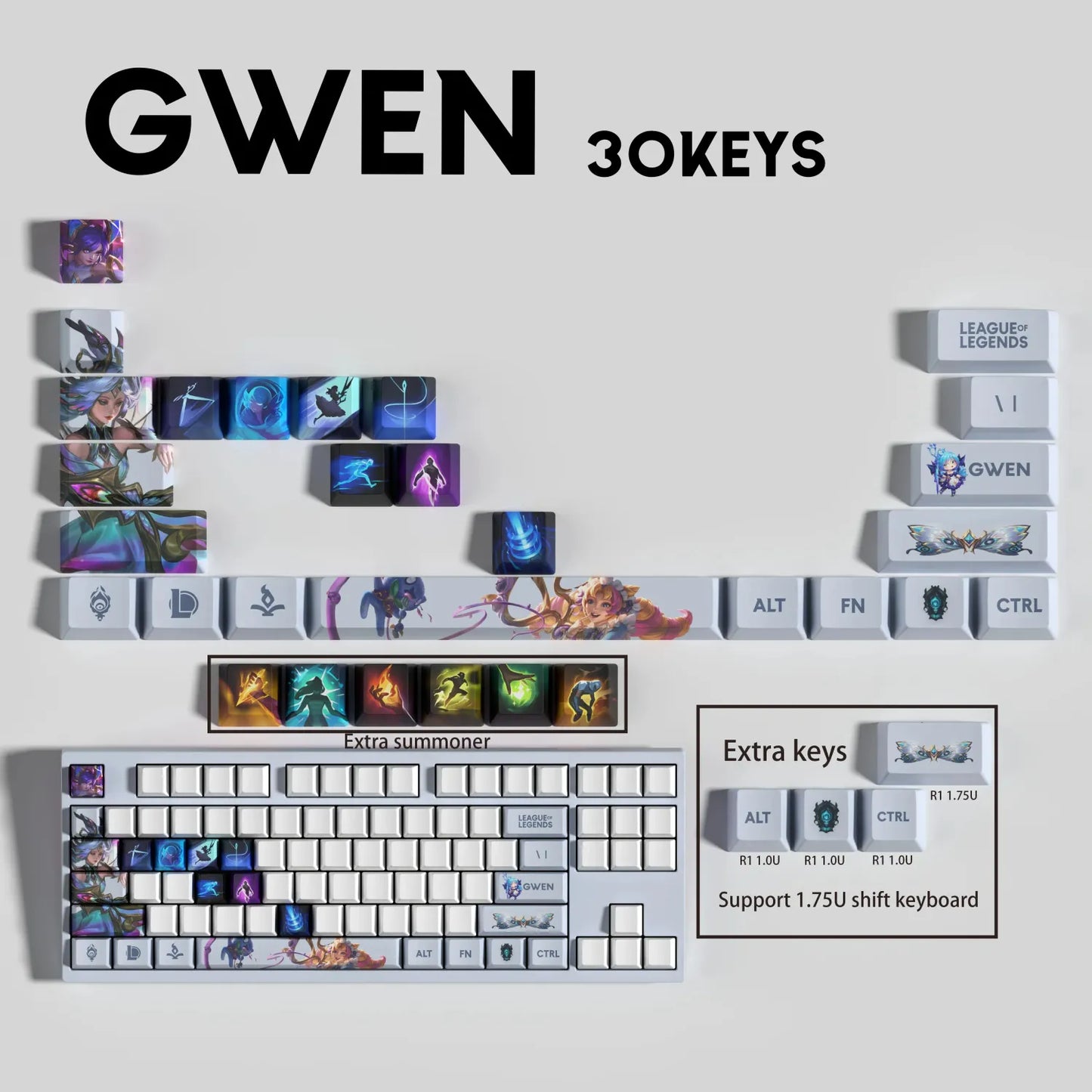 League of Legends Gwen Keycaps – Mechanical Keyboard Gaming Keycap Set (30 / 14 / 12 Keys) | PixelCaps