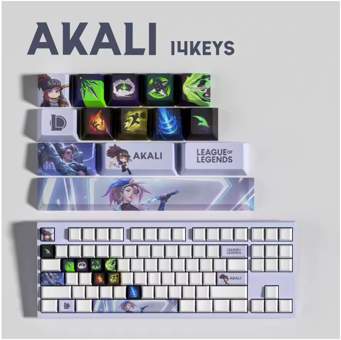 League of Legends Akali Keycaps – Mechanical Keyboard Gaming Keycap Set (30 / 14 / 12 Keys) | PixelCaps