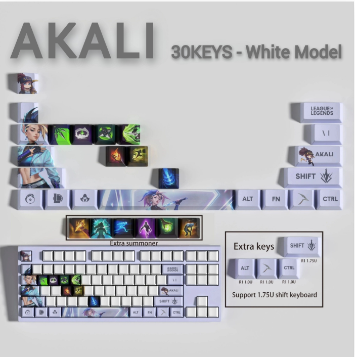 League of Legends Akali Keycaps – Mechanical Keyboard Gaming Keycap Set (30 / 14 / 12 Keys) | PixelCaps