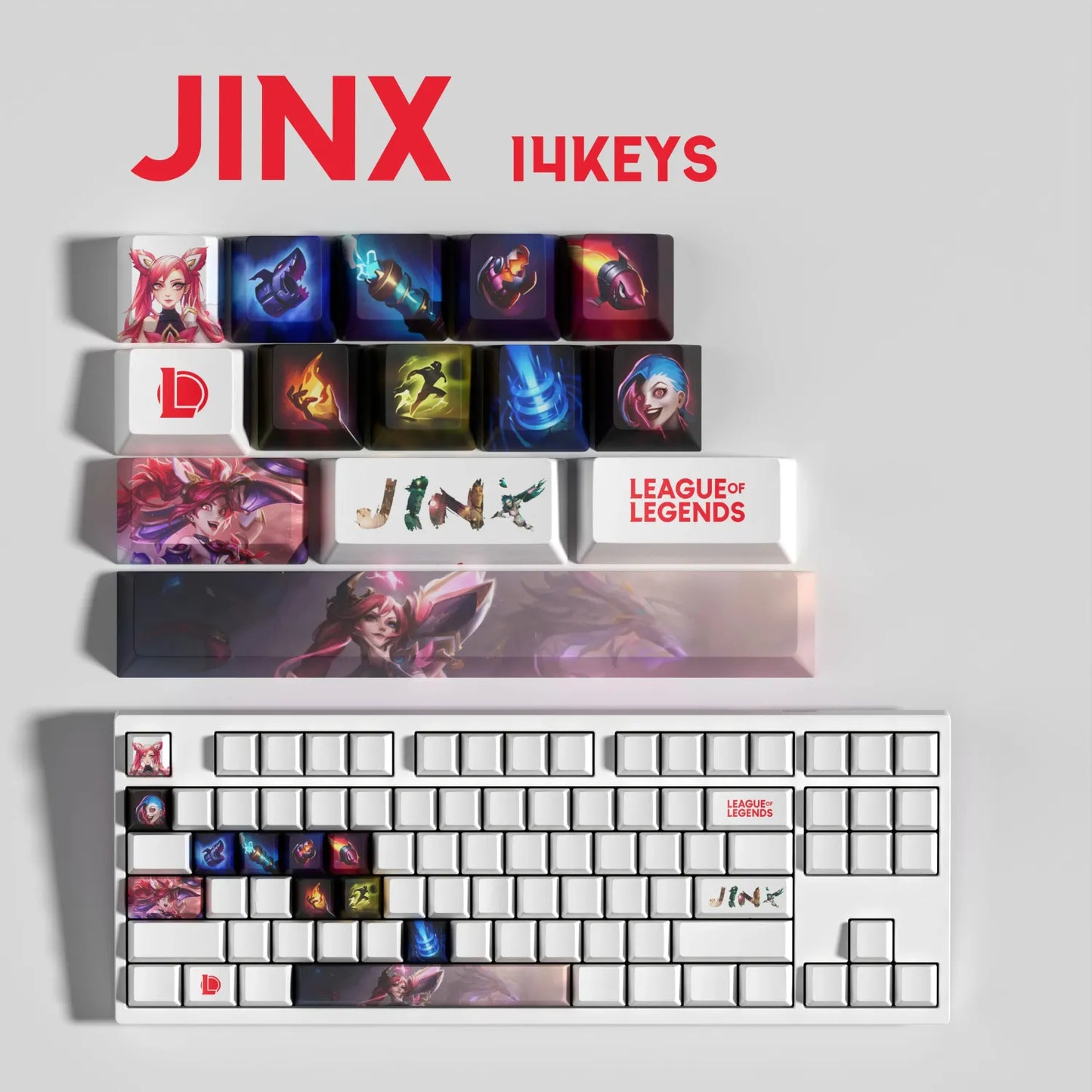 League of Legends Jinx Keycaps – Mechanical Keyboard Gaming Keycap Set (30 / 14 / 12 Keys) | PixelCaps