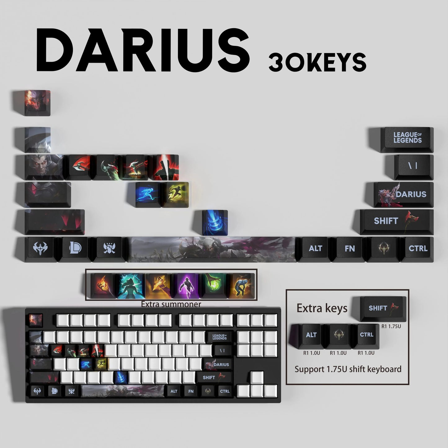 League of Legends Darius Keycaps – Mechanical Keyboard Gaming Keycap Set (30 / 14 / 12 Keys) | PixelCaps
