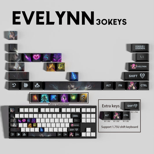 League of Legends Evelynn Keycaps – Mechanical Keyboard Gaming Keycap Set (30 / 14 / 12 Keys) | PixelCaps