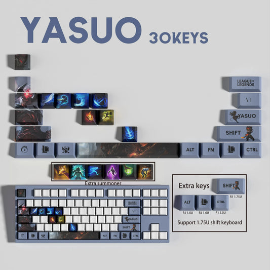 League of Legends Yasuo Keycaps – Mechanical Keyboard Gaming Keycap Set (30 / 14 / 12 Keys) | PixelCaps