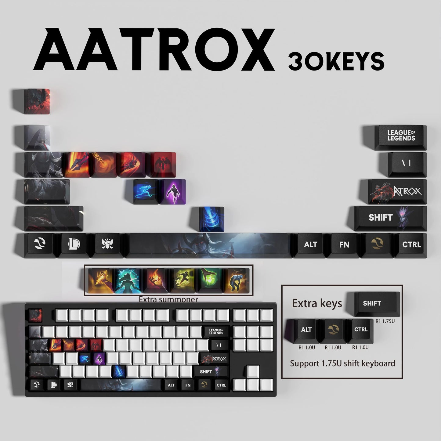 SPECIAL EDITION PixelCaps Aatrox KEYCAPS – 30, 14, 12 keys