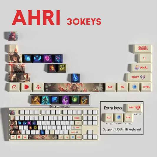 League of Legends Ahri Keycaps – Mechanical Keyboard Gaming Keycap Set (30 / 14 / 12 Keys) | PixelCaps