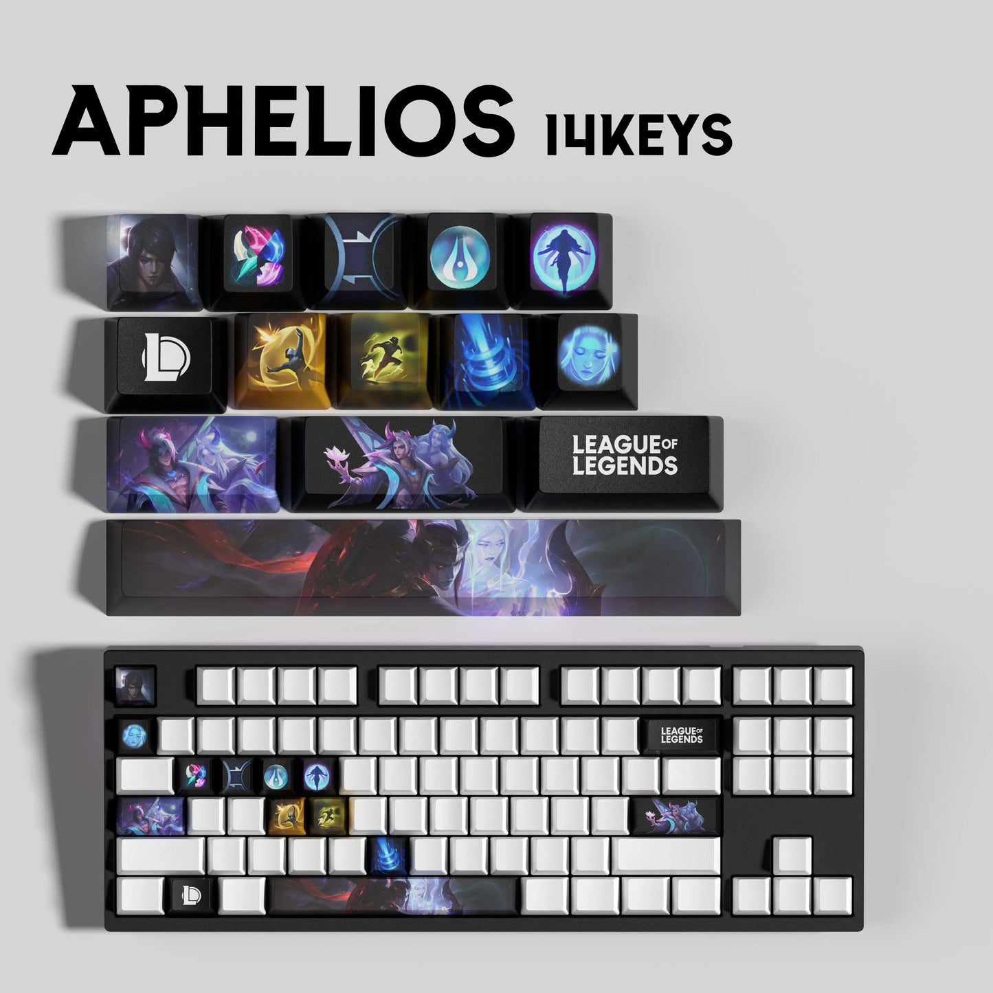 League of Legends Aphelios Keycaps – Mechanical Keyboard Gaming Keycap Set (30 / 14 / 12 Keys) | PixelCaps