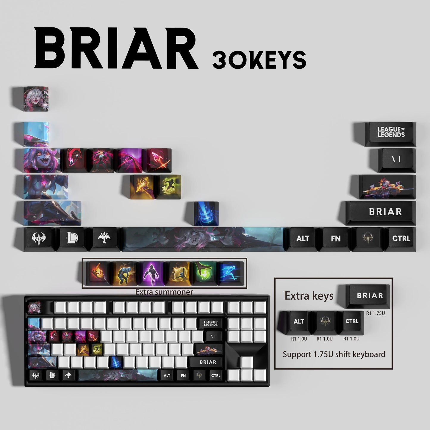 League of Legends Briar Keycaps – Mechanical Keyboard Gaming Keycap Set (30 / 14 / 12 Keys) | PixelCaps