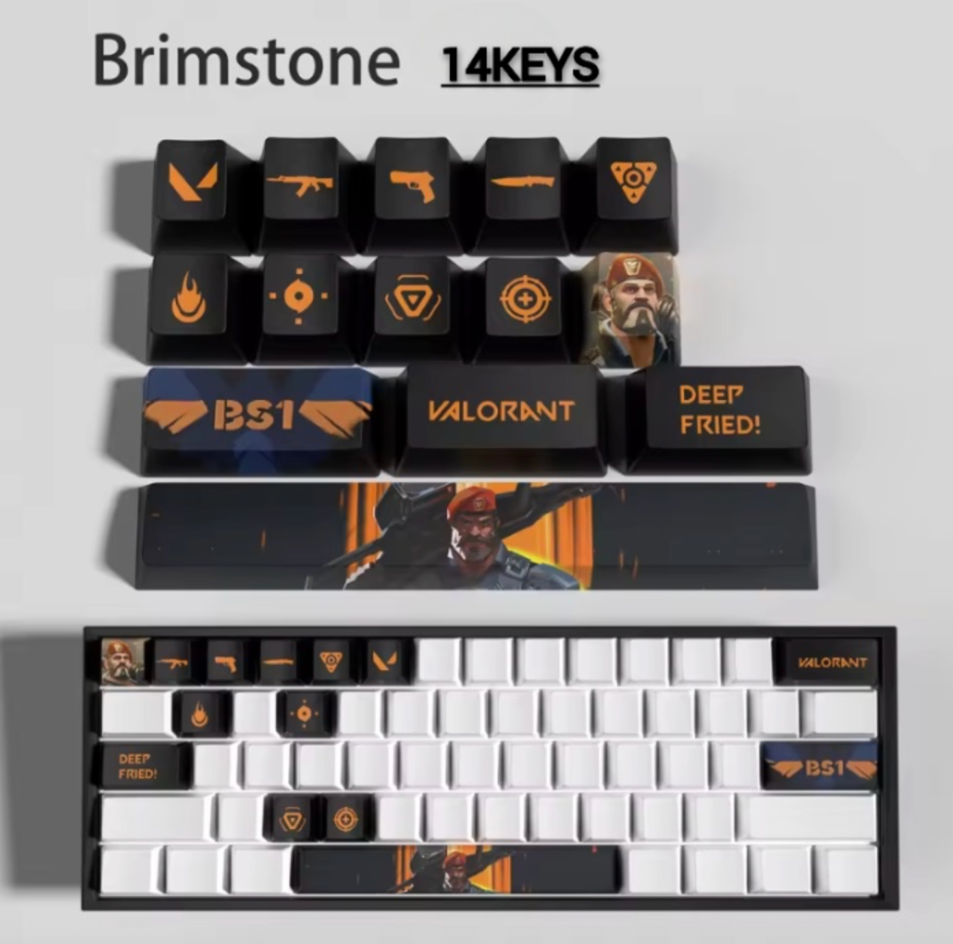 Valorant Brimstone Keycaps – Custom Mechanical Keyboard Keycap Set (29/14 Keys) | PixelCaps