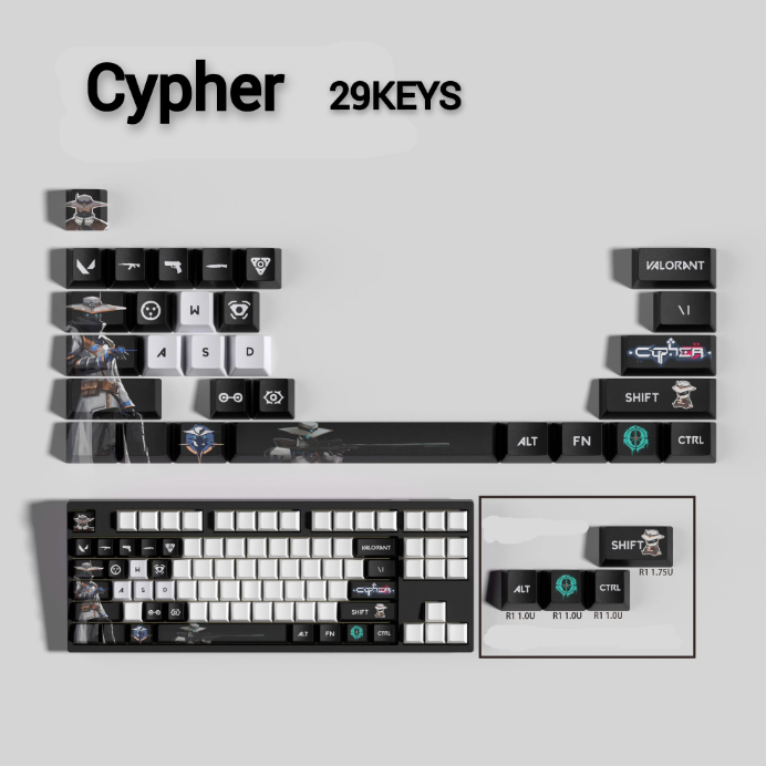 Valorant Cypher Keycaps – Gaming Mechanical Keyboard Keycap Set (29/14 Keys) | PixelCaps