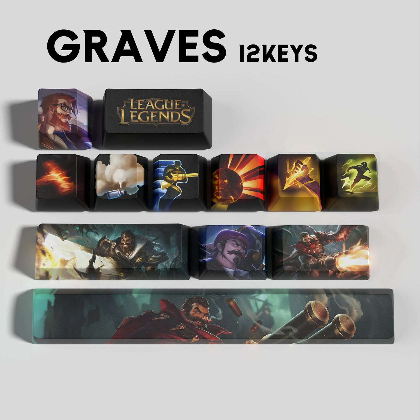 League of Legends Graves Keycaps – Mechanical Keyboard Gaming Keycap Set (30 / 14 / 12 Keys) | PixelCaps