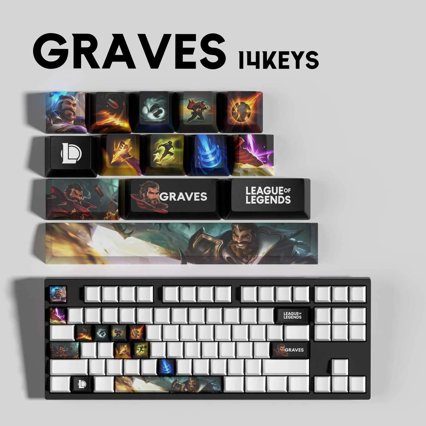League of Legends Graves Keycaps – Mechanical Keyboard Gaming Keycap Set (30 / 14 / 12 Keys) | PixelCaps