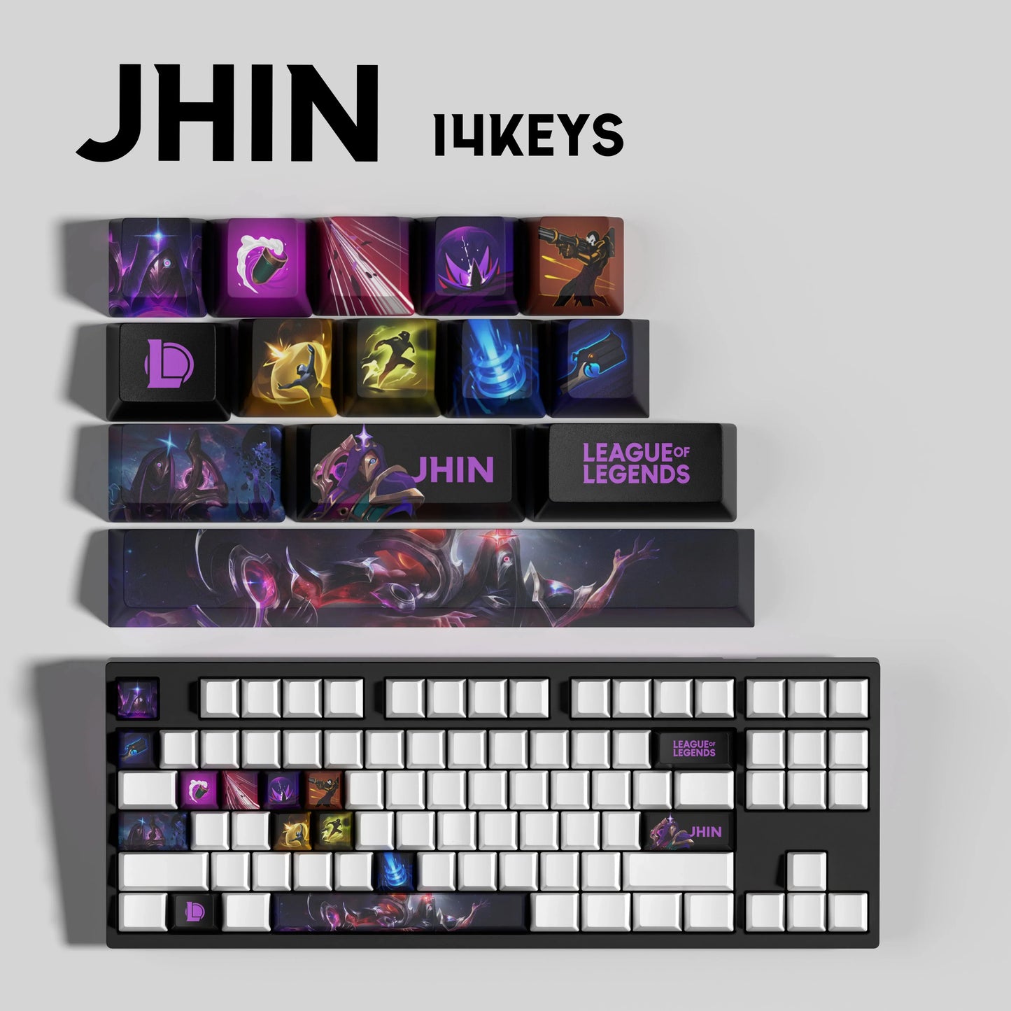 League of Legends Jhin Keycaps – Mechanical Keyboard Gaming Keycap Set (30 / 14 / 12 Keys) | PixelCaps