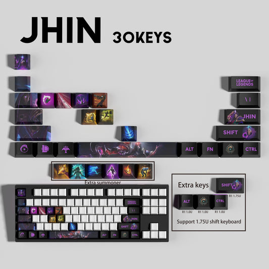 League of Legends Jhin Keycaps – Mechanical Keyboard Gaming Keycap Set (30 / 14 / 12 Keys) | PixelCaps