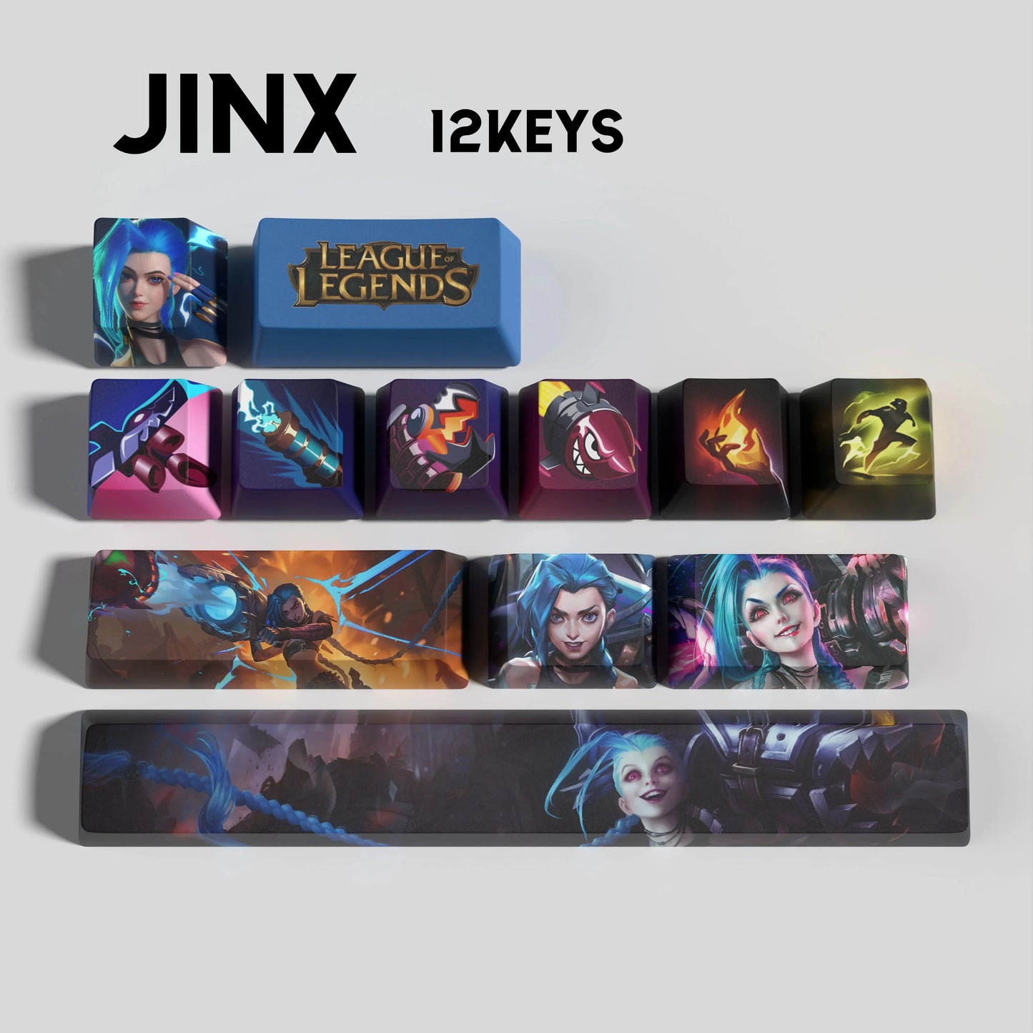 League of Legends Jinx Keycaps – Mechanical Keyboard Gaming Keycap Set (30 / 14 / 12 Keys) | PixelCaps