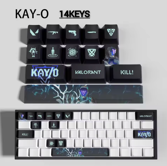Valorant KAY/O Keycaps – Mechanical Keyboard Gaming Keycap Set (29/14 Keys) | PixelCaps