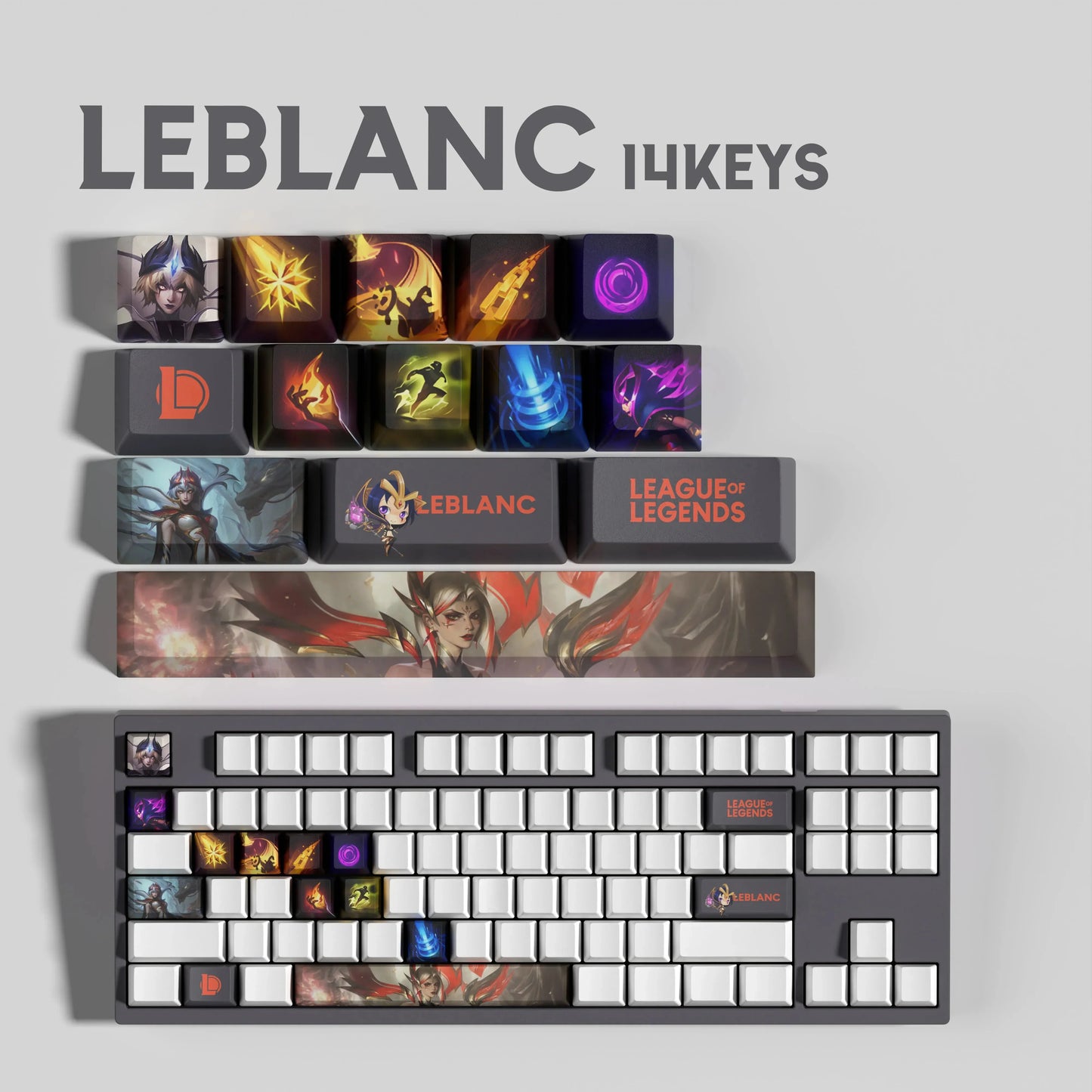 League of Legends LeBlanc Keycaps – Mechanical Keyboard Gaming Keycap Set (30 / 14 / 12 Keys) | PixelCaps