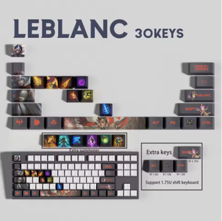 League of Legends LeBlanc Keycaps – Mechanical Keyboard Gaming Keycap Set (30 / 14 / 12 Keys) | PixelCaps