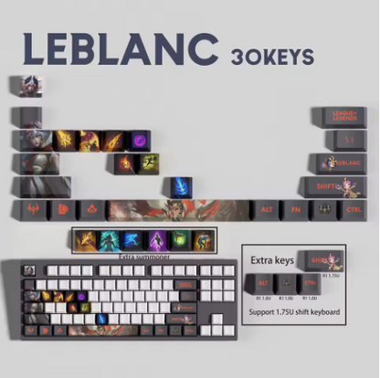 League of Legends LeBlanc Keycaps – Mechanical Keyboard Gaming Keycap Set (30 / 14 / 12 Keys) | PixelCaps