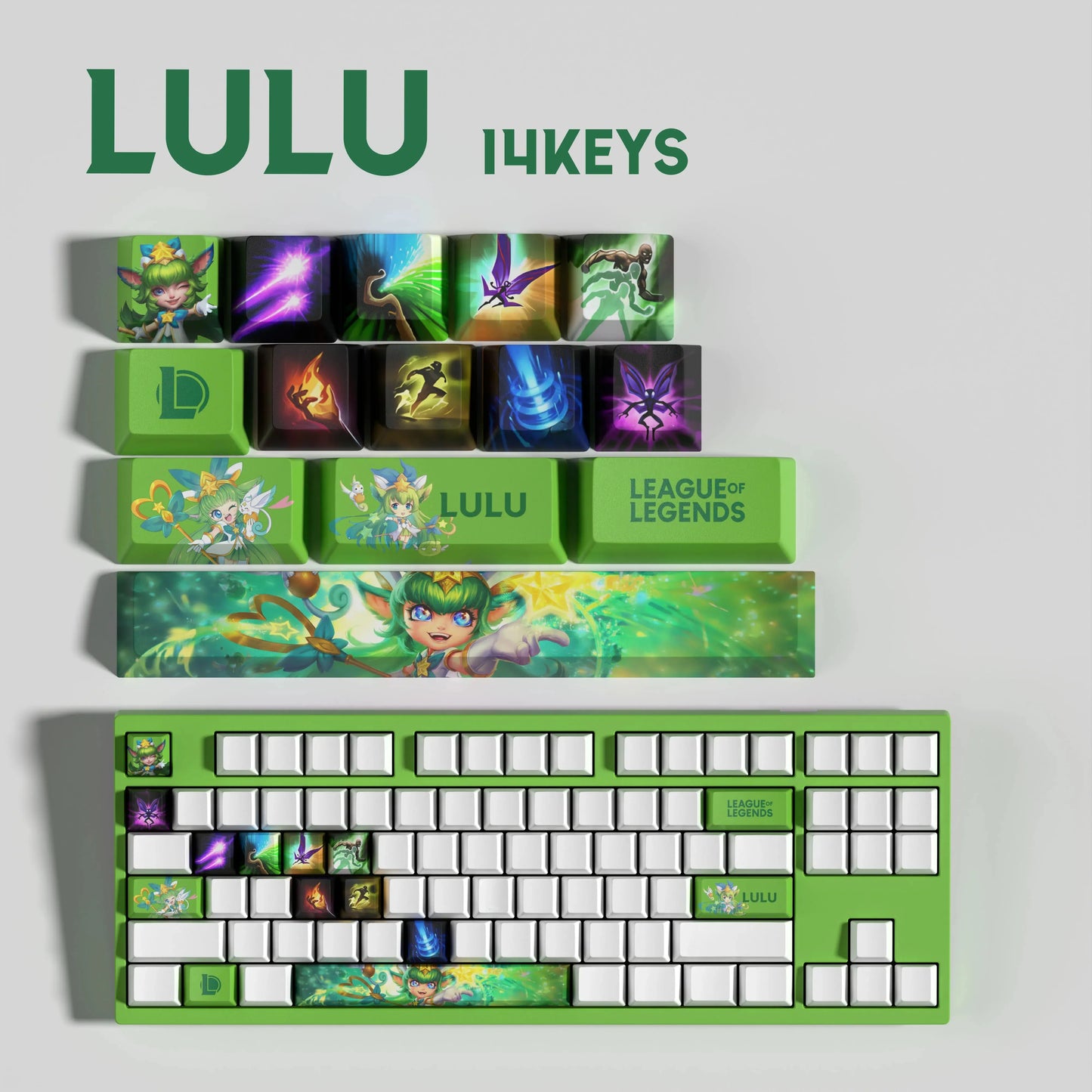 League of Legends Lulu Keycaps – Mechanical Keyboard Gaming Keycap Set (30 / 14 / 12 Keys) | PixelCaps