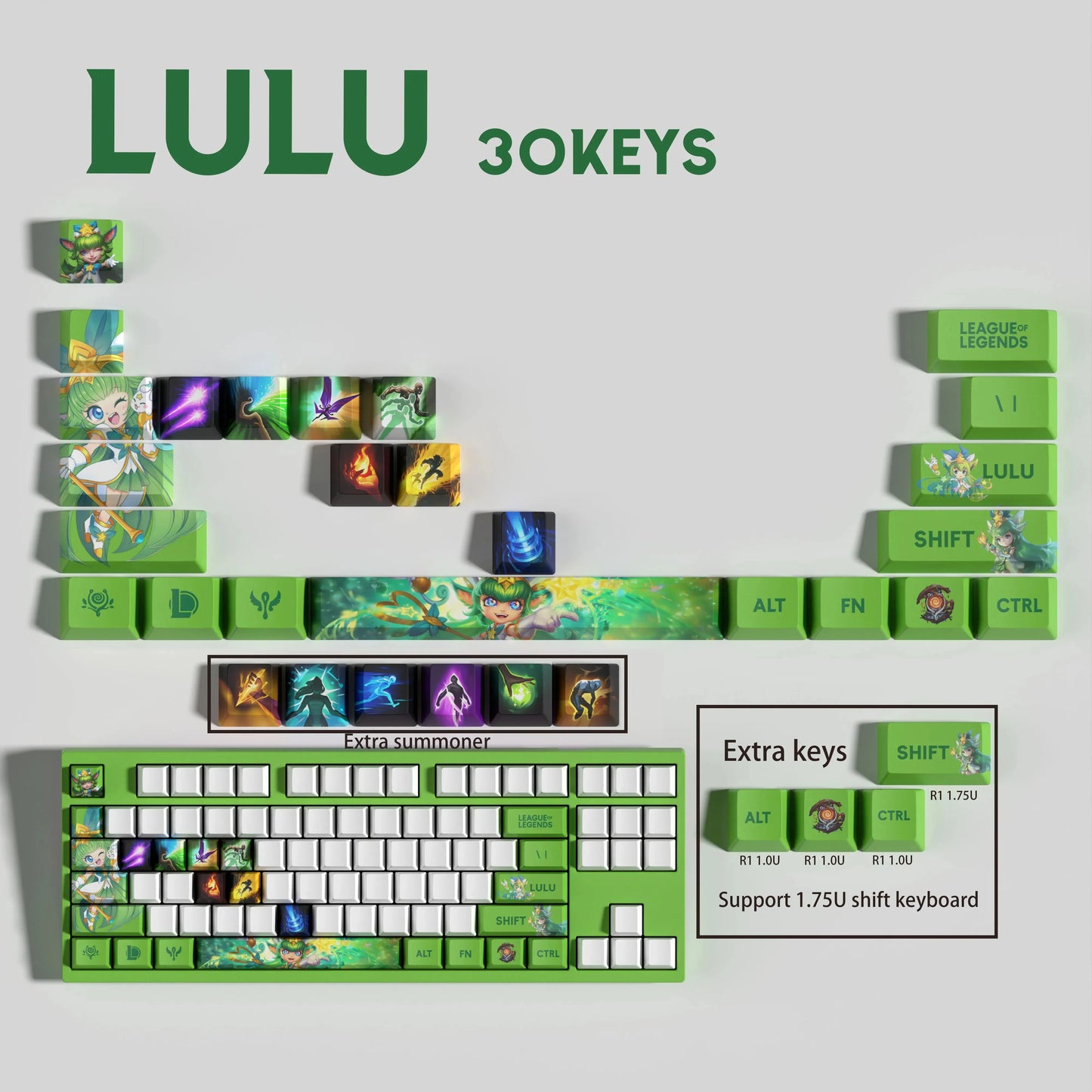 League of Legends Lulu Keycaps – Mechanical Keyboard Gaming Keycap Set (30 / 14 / 12 Keys) | PixelCaps