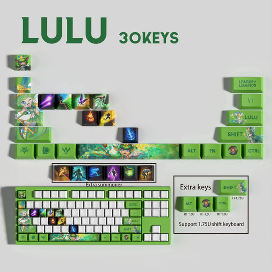 League of Legends Lulu Keycaps – Mechanical Keyboard Gaming Keycap Set (30 / 14 / 12 Keys) | PixelCaps