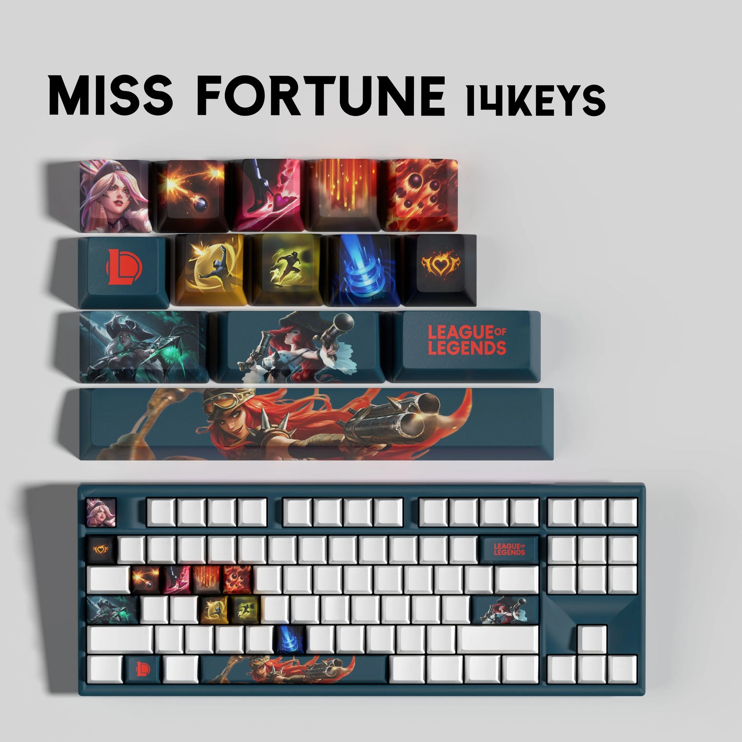 League of Legends Miss Fortune Keycaps – Mechanical Keyboard Gaming Keycap Set (30 / 14 Keys) | PixelCaps