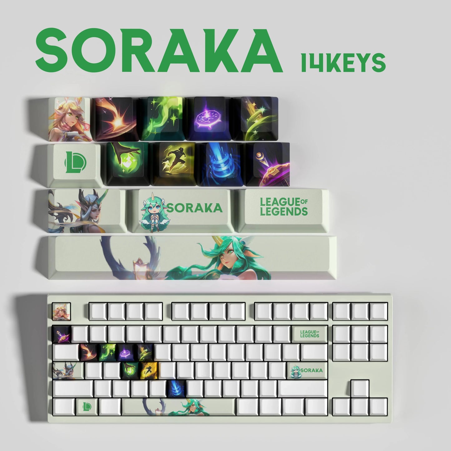 League of Legends Soraka Keycaps – Mechanical Keyboard Gaming Keycap Set (30 / 14 / 12 Keys) | PixelCaps