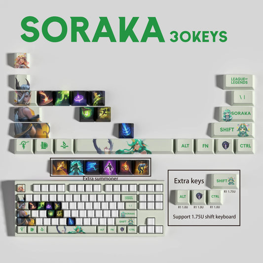 League of Legends Soraka Keycaps – Mechanical Keyboard Gaming Keycap Set (30 / 14 / 12 Keys) | PixelCaps