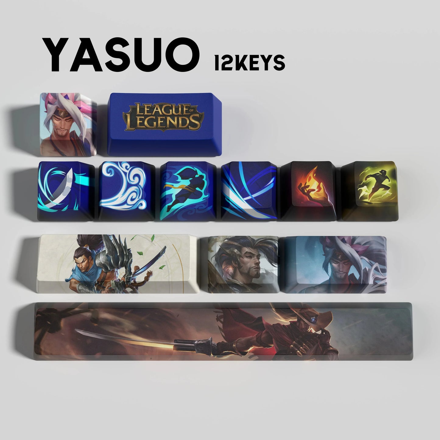 League of Legends Yasuo Keycaps – Mechanical Keyboard Gaming Keycap Set (30 / 14 / 12 Keys) | PixelCaps