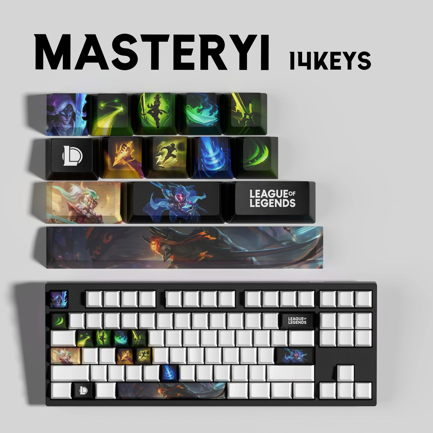 League of Legends Master Yi Keycaps – Mechanical Keyboard Gaming Keycap Set (30 / 14 / 12 Keys) | PixelCaps